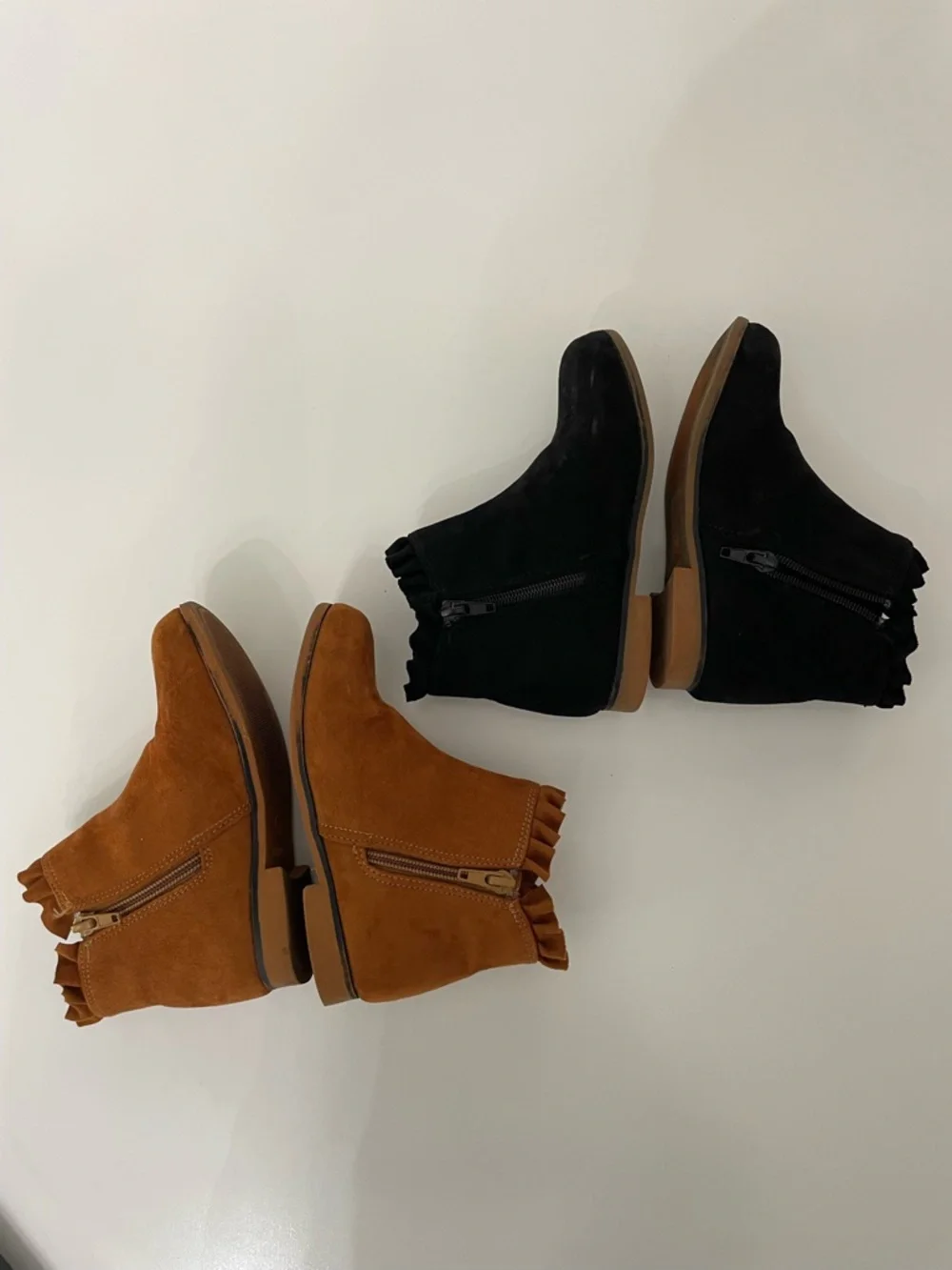 Ruffle Suede-Like Ankle Boots Sienna Brown & Black Girls 11 Cottagecore Coquette